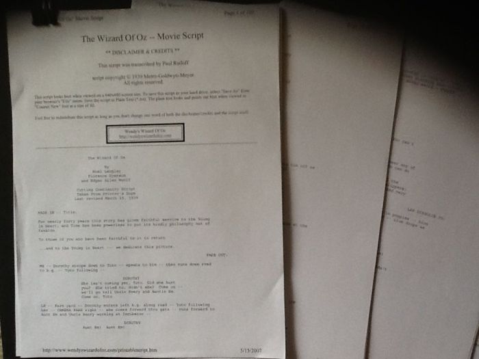 Script for the wizard of oz