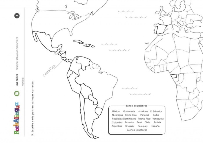 Blank map spanish speaking countries